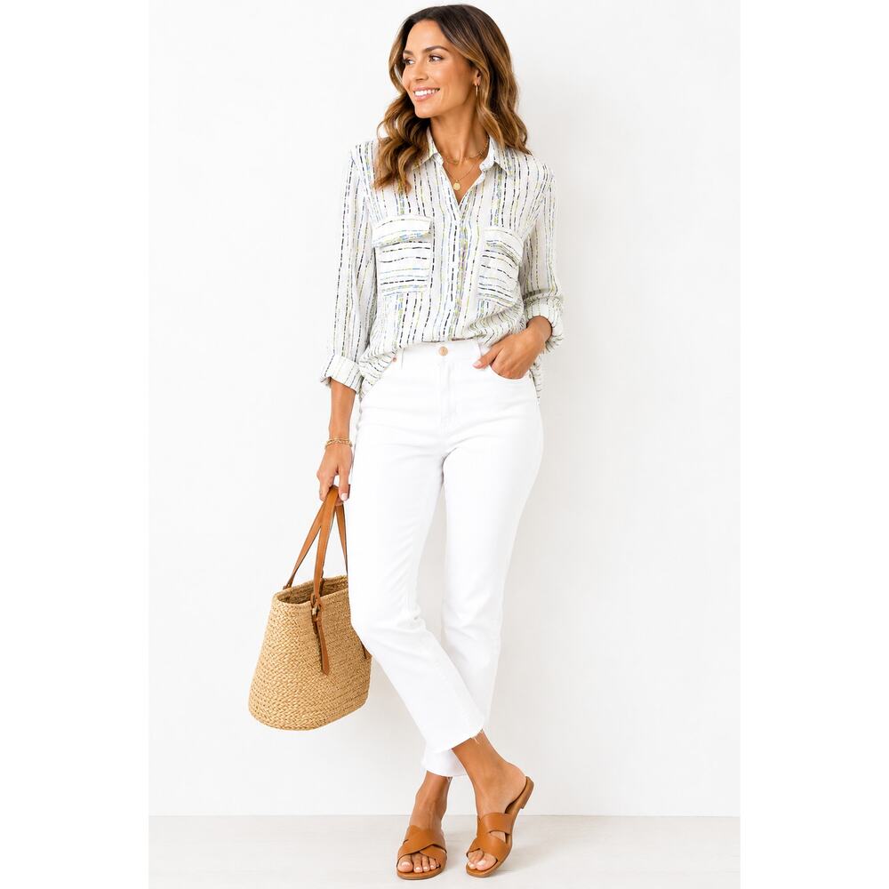 Equipment Femme Silk Button Down Shirt S Oversized Striped Blouse